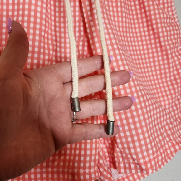 Solid & Striped classic coral Orange/White gingham swim trunks. Men's size small - Picture 6 of 15